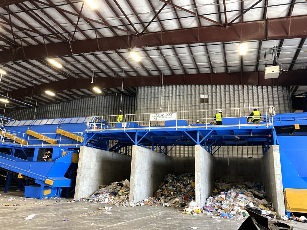 blue interior in a recycling facility